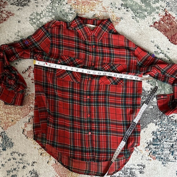Y2K Decree Plaid Blouse Semi-Sheer Red Teal Yellow Button Front Women’s Medium - Picture 12 of 16